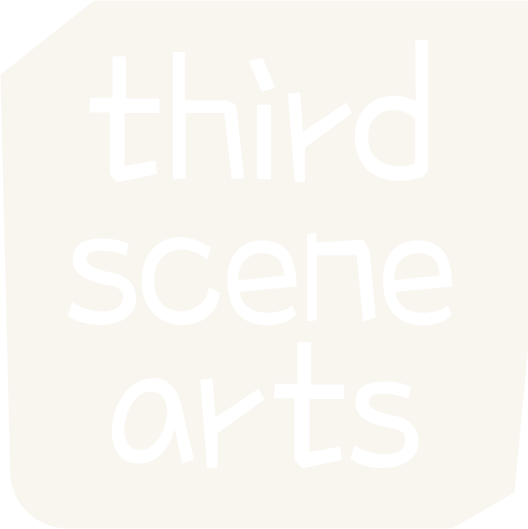 beige third scene arts logo with name